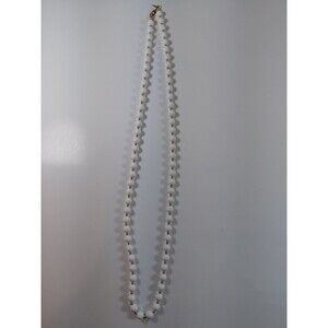 Monet Beaded Necklace Gold Tone 31" White Beads Vintage Strand Jewelry